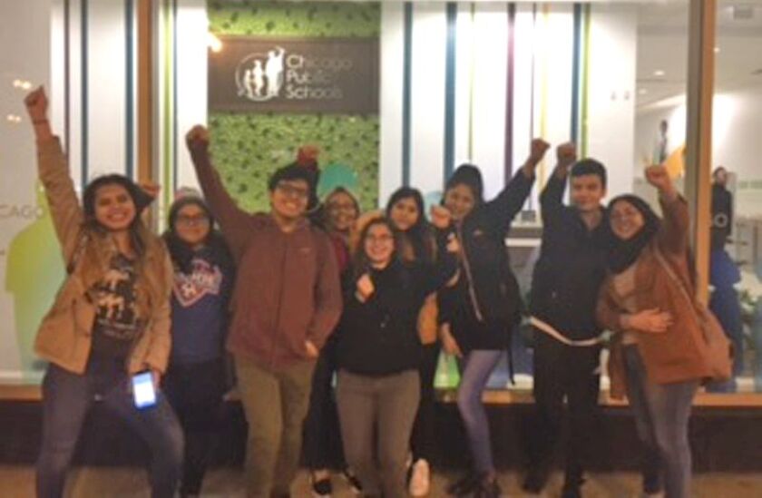 Students from several high schools in the area represented by the Brighton Park Neighborhood Council attended the Chicago Board of Education public budget hearing on Feb. 13. | Photo provided by Brighton Park Neighborhood Council