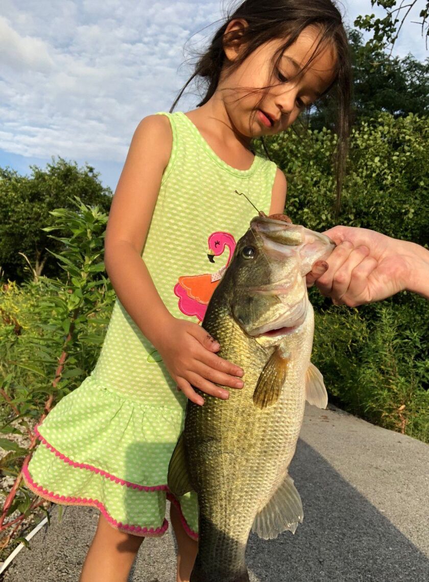 Jeff Brown’s daughter caught a notable largemouth in Frankfort Square. Provided photo