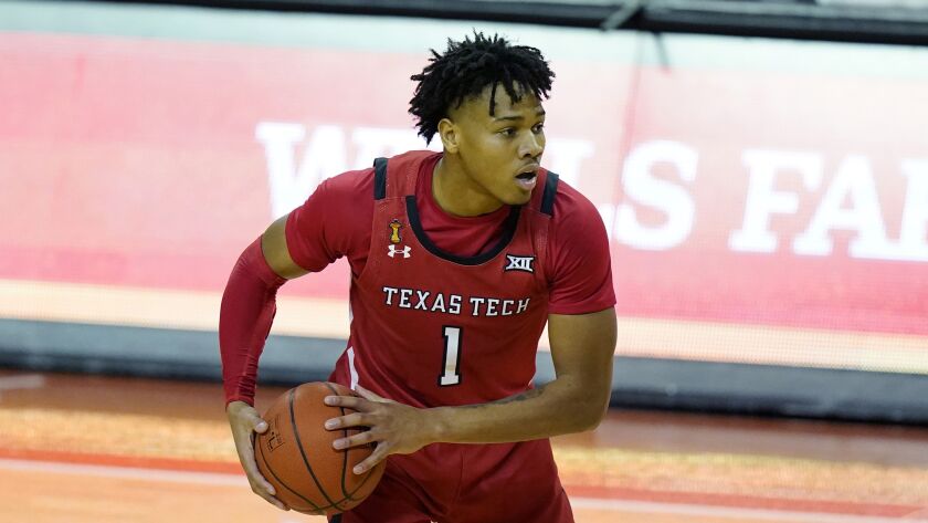 Texas Tech guard Terrence Shannon Jr. (1) reacts during an NCAA college basketball game against Texas.