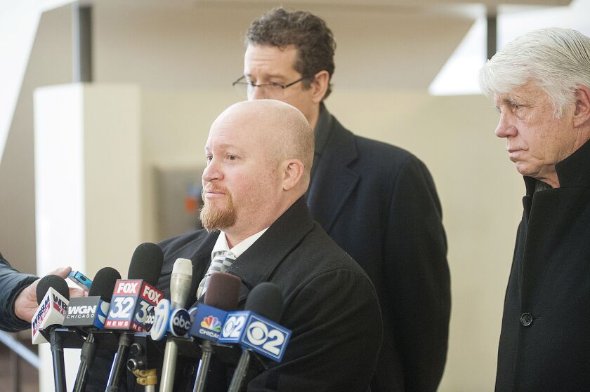 Former Maine West soccer coach Michael Divincenzo addresses the media in 2014, after being cleared of all charges in his criminal case of hazing. | Sun-Times file photo