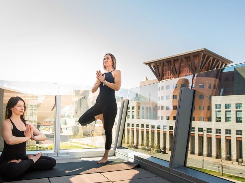 The ART Hotel in Denver holds yoga classes on its terrace in conjunction with CorePower’s Colorado studios. The ART Hotel