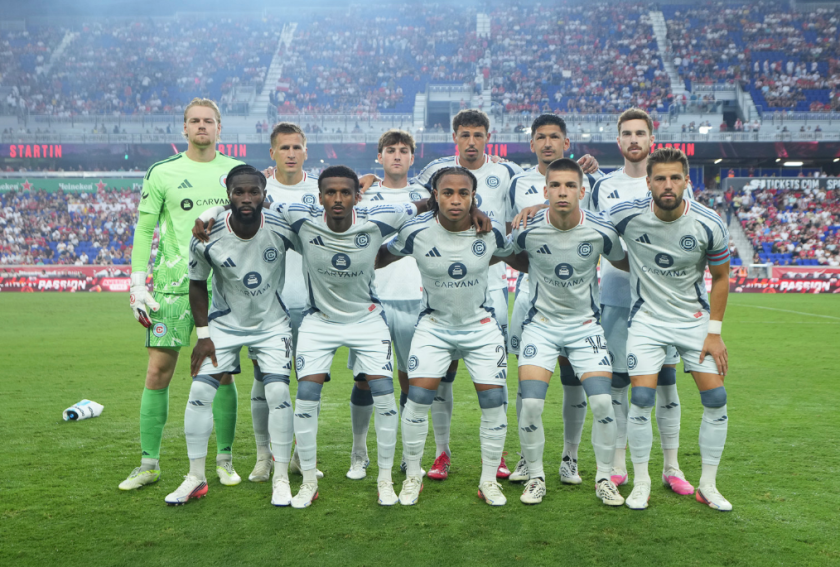 The Fire's starting 11 pose before their match against Red Bull New York on Saturday, Aug. 22, in Harrison, N.J.