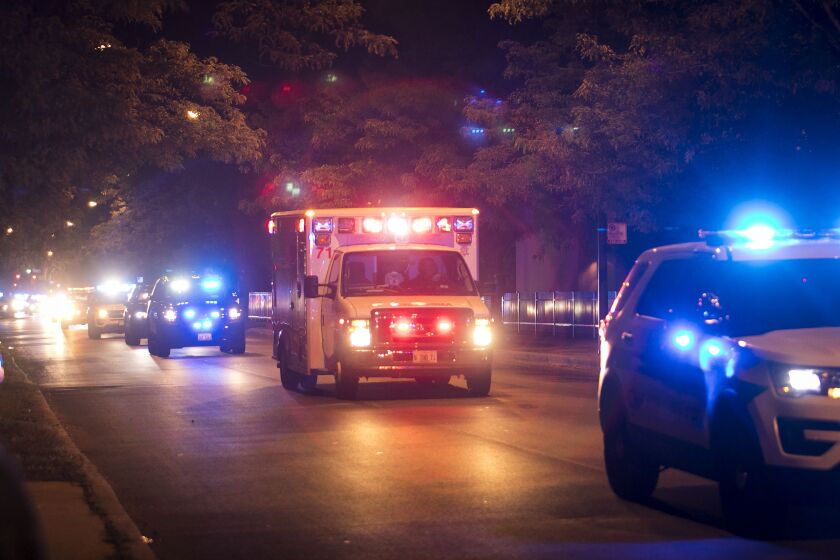 The procession travels to the Cook County medical examiner’s office after a Chicago Police Department supervisor was found unconscious in his squad car on I-94 near the Stony Island feeder ramp and later pronounced dead at Trinity Hospital, early Sunday,