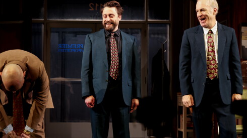 Bill Burr, Kieran Culkin, and Bob Odenkirk appear onstage during "Glengarry Glen Ross" Broadway Opening Night at Palace Theatre on March 31, 2025 in New York City.