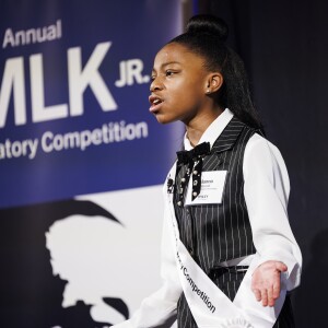 Alanna Atwood presents her speech during the 7th annual MLK Jr. Oratory Competition at The Duke Hotel.