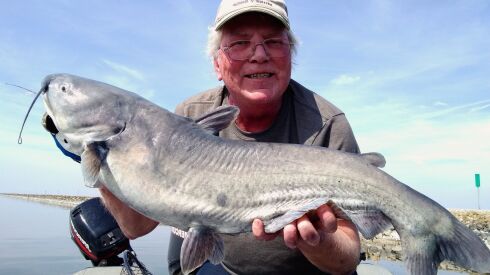Pete Riedesel with an early-season blue catfish from LaSalle Lake. Provided photo