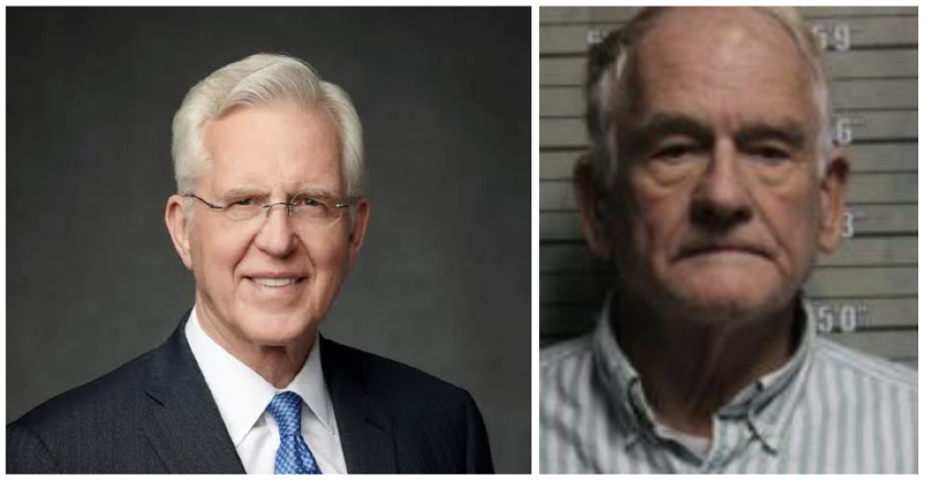 Mormon leader D. Todd Christofferson, at left, and his brother, accused child molester Wade Christofferson, at right in a mug shot after his arrest.