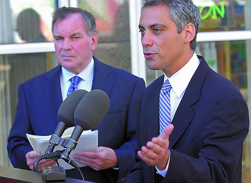 <small><strong>The relationship between Rahm Emanuel and Richard M. Daley (shown in 2005, when Daley was mayor of Chicago and Emanuel was a congressman) has become increasingly strained as Emanuel criticizes or undoes Daley’s policies — though without men