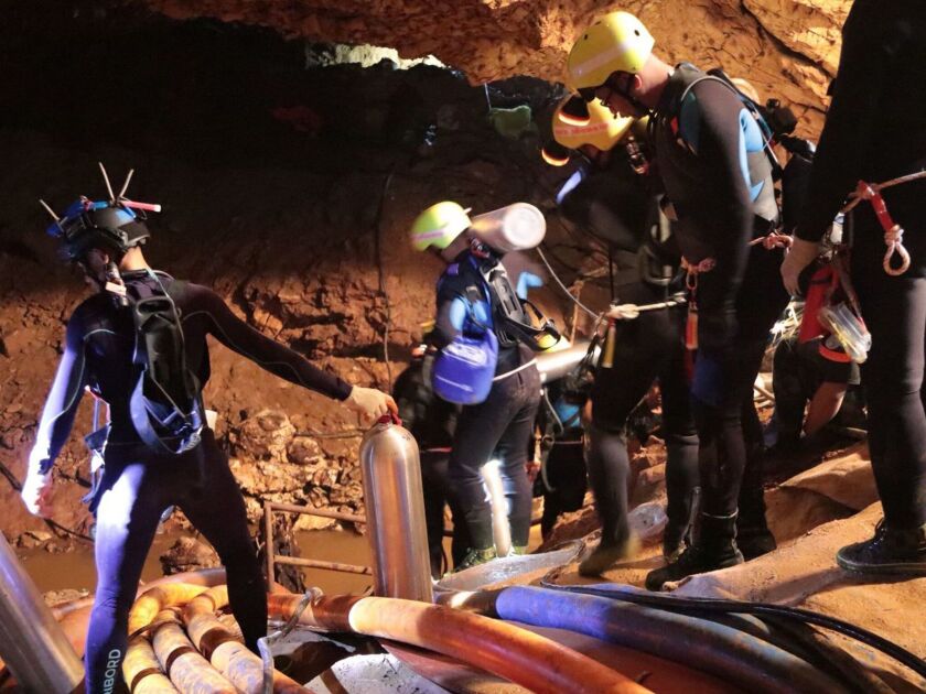The operation to rescue the 12 boys and their coach by having them dive out of the flooded cave began with expert divers entering the sprawling complex for the complicated and dangerous mission. | AP