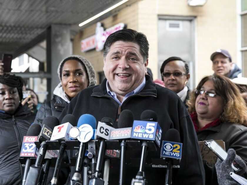 Governor-elect J.B. Pritzker holds a press conference before greeting voters at the CTA Roosevelt Station, Wednesday morning, Nov. 7, 2018. | Ashlee Rezin/Sun-Times