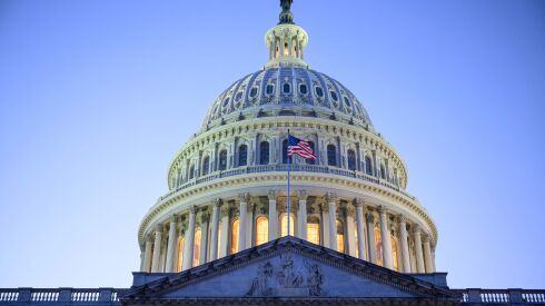 The dome of the US Capitol at dusk in Washington, DC on November 13, 2023.