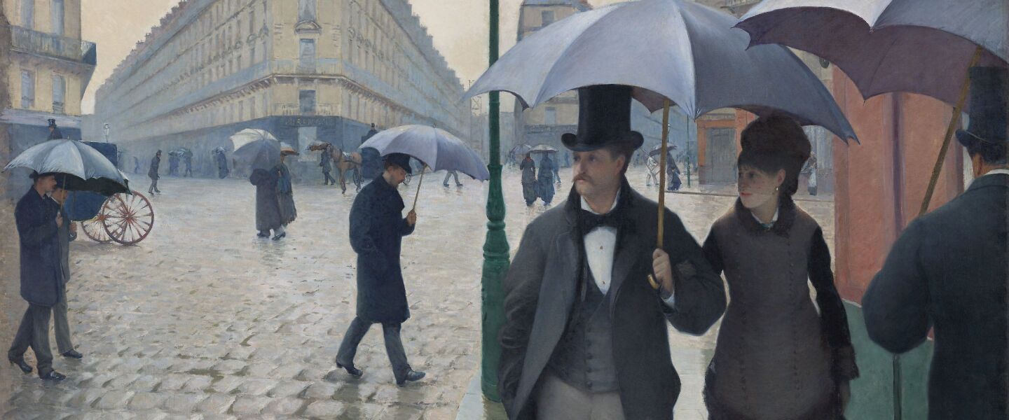 Caillebotte’s “Paris Street; Rainy Day.”