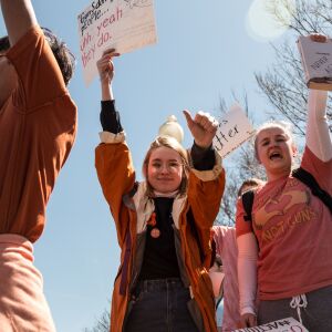 Alena Stankaitis, middle, a senior at St. Ignatius College Prep. | Erin Brown/Sun-Times