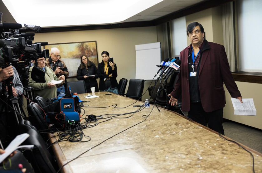 Resilience Healthcare CEO Manoj Prasad discusses the financial situation at West Suburban Medical Center during a news conference Wednesday about the hospital’s temporary closure and plans to try to reopen it.