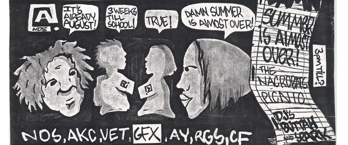 A flier for a party Nacrobats hosted at Promontory Point in 1996.