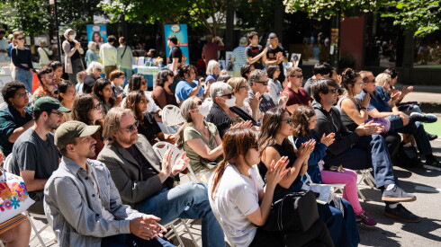 Attendees clap during the Printer’s Row Lit Fest in the Printer’s Row neighborhood, Saturday, Sept. 9, 2023.