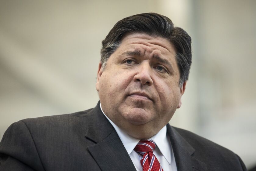 Gov. J.B. Pritzker speaks during a news conference in December. File Photo