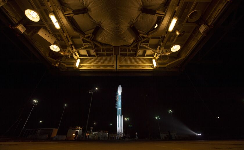 The United Launch Alliance (ULA) Delta II rocket with the NASA Ice, Cloud and land Elevation Satellite-2 (ICESat-2) onboard is seen shortly after the mobile service tower at SLC-2 was rolled back, Saturday, Sept. 15, 2018, at Vandenberg Air Force Base, Ca