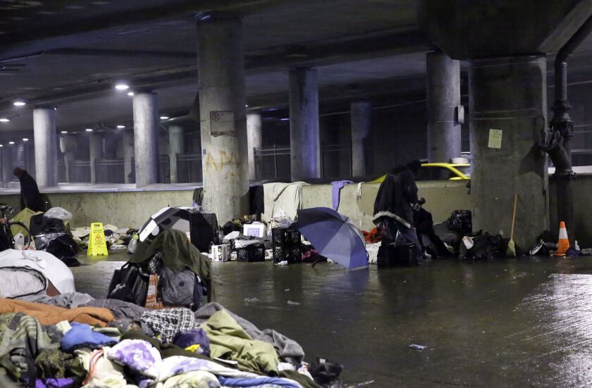 A large camp of homeless people along Lower Wacker Drive on Feb. 15, 2018. | Kevin Tanaka/For the Sun Times