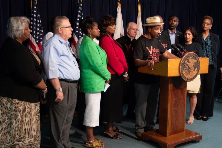 Lawmakers and clergymen hold a press conference on July 3, 2018 announcing public hearings on systematic violence throughout Illinois, according to a press release. | Colin Boyle/Sun-Times