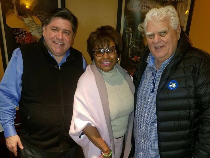 Then Democratic gubernatorial nominee J.B. Pritzker, Cook County Recorder of Deeds Karen Yarbrough, and Melrose Park Mayor Ron Serpico. From Facebook.