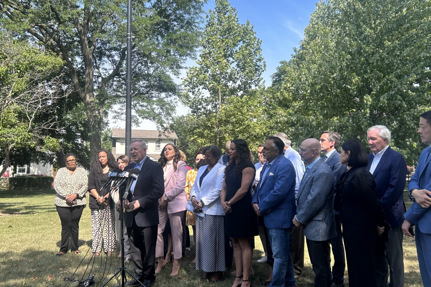 Sen. Dick Durbin speaks alongside Texas Democrats who fled to Illinois last week.