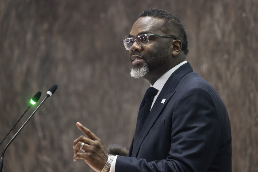 Mayor Brandon Johnson at the City Council Thursday. 