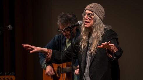 Patti Smith visited Chicago for a WBEZ event Monday to promote her latest memoir, “Bread of Angels.” Wilco frontman Jeff Tweedy interviewed the musician before a sold-out audience at the Art Institute of Chicago. | David T Kindler