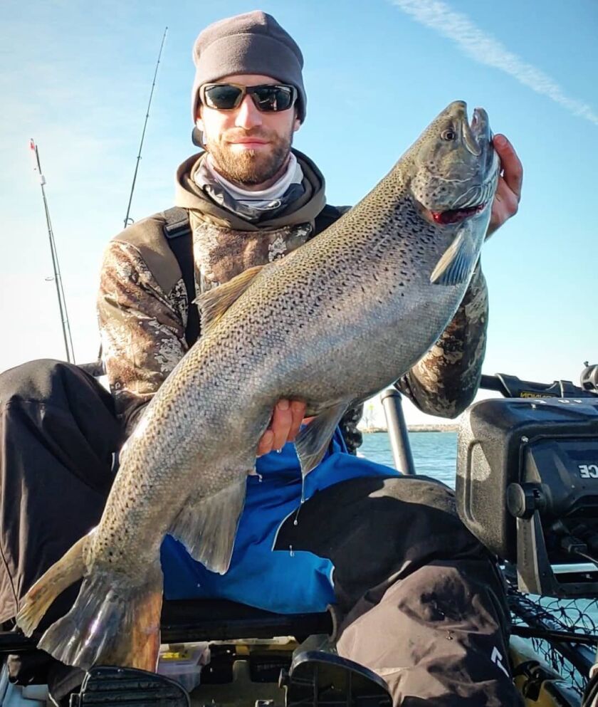 Tony Hammond with a good brown trout from a kayak in Racine. Provided photo