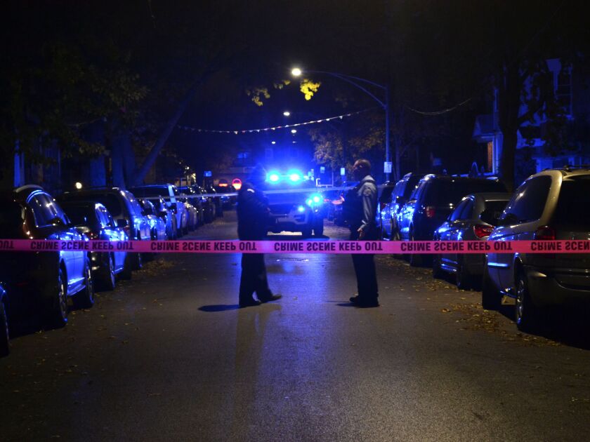 Police investigate a shooting about 11:30 p.m. Thursday, November 1, 2018 in the 2600 block of South Kedvale Avenue in Chicago. | Justin Jackson/ Sun-Times