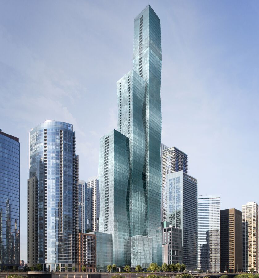 A rendering of Vista Tower, which was designed by Chicago architect Jeanne Gang and is scheduled to open this year along the Chicago River in the Loop.