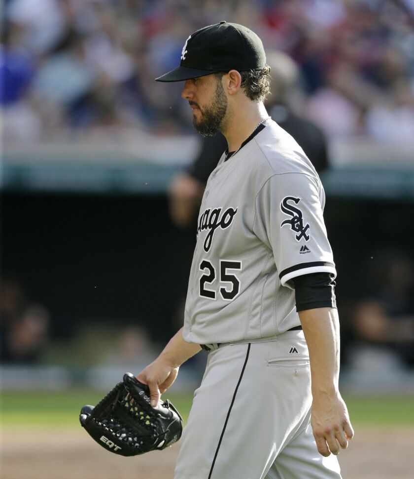 <em>James Shields walks to the dugout in the second inning. (AP Photo/Tony Dejak)</em>