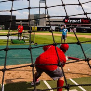 The Chicago Dogs minor league baseball team during batting practice, Friday, May 25, 2018. | James Foster/For the Sun-Times