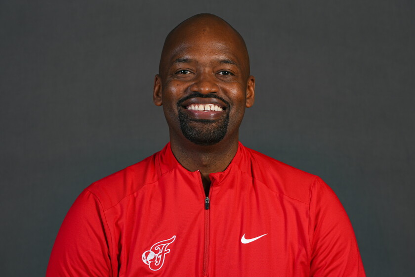 Indiana Fever assistant coach Jhared Simpson poses during WNBA basketball team's media day in Indianapolis, Wednesday, May 1, 2024.