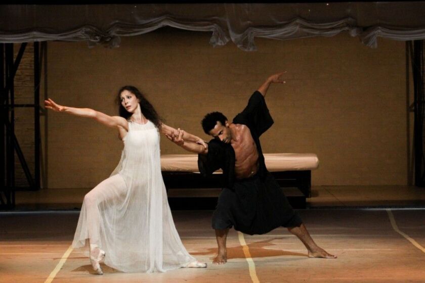 Helene Bouchet (Desdemona) and Amilcar Moret Gonzalez (Othello) in Hamburg Ballet’s “Othello,” featured at the Harris Theater of Music and Dance as part of Shakespeare 400 Chicago in 2016. (Photo courtesy of Hamburg Ballet.)