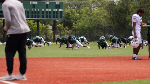 Chicago State University football players practice on CSU’s campus in Roseland on the South Side, Wednesday, Aug. 5, 2026.