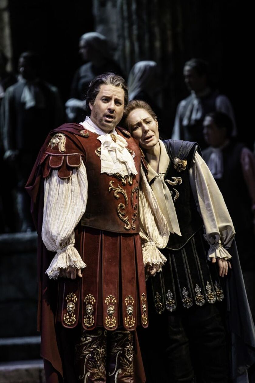 Matthew Polenzani as the title character and Angela Brower as Idamante in a scene from Lyric Opera’s production of “Idomeneo.” | Kyle Flubacker