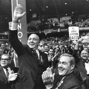Mayor Richard J. Daley greeting the delegates at the old Ampitheatre at the 1968 Democratic National Convention. | Sun-Times files