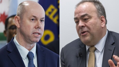 Lyons Township Assessor Pat Hynes, left, faces two-term incumbent Fritz Kaegi, right, in the Democratic primary for Cook County assessor.