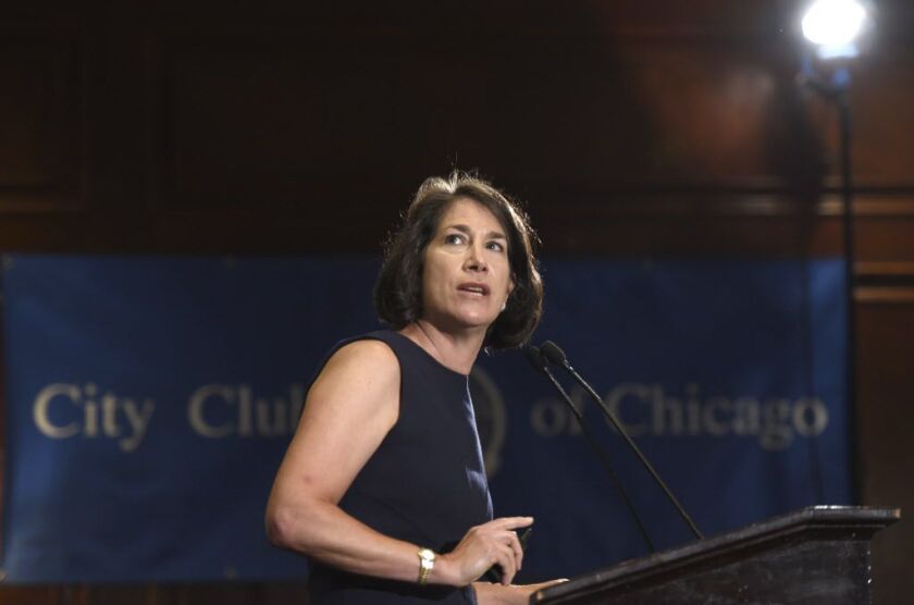 Illinois first lady Diana Rauner speaks to the City Club of Chicago on Monday, June 26, 2017, in Chicago in her role as president of the Ounce of Prevention Fund. File Photo. (AP Photo/G-Jun Yam)