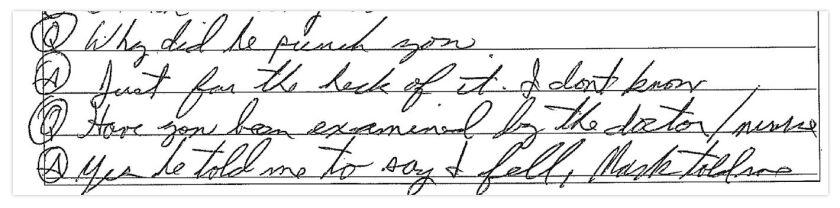 Blaine Reichard's initial statement, which was given to a Choate Mental Health and Developmental Center security officer, is included in the Illinois State Police investigation file.