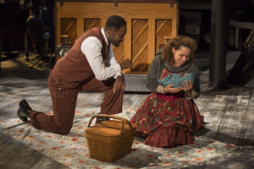 Denzel Tsopnang plays Coalhouse Walker, Jr. and Katherine Thomas plays Sarah in the Griffin Theatre Company production of “Ragtime,” the musical by Lynn Ahrens and Stephen Flaherty. | MICHAEL BROSILOW