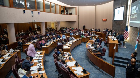A Chicago City Council meeting takes place on Wednesday, April 15, 2026, at City Hall.