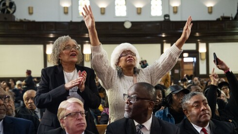 People attend the Saturday Morning Forum at Rainbow PUSH Coalition in Kenwood, where religious leaders and family paid tribute to Rev. Jesse Jackson, Saturday, Feb. 21, 2026.