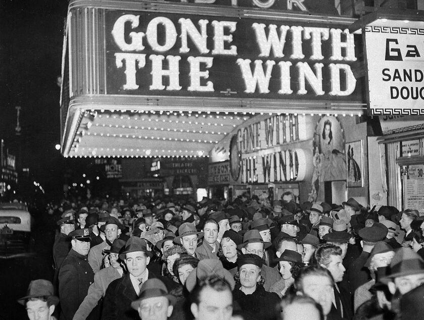 A crowd gathers outside the Astor Theater on Broadway during the premiere of “Gone With the Wind” in New York in 1939.