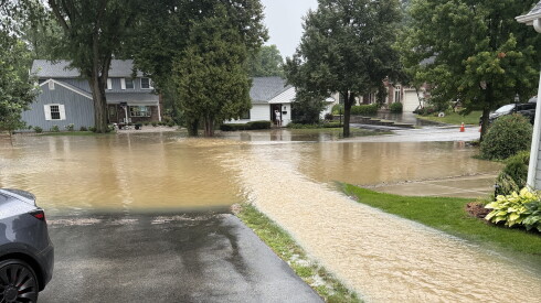 A road is flooded Saturday in west suburban Clarendon Hills.