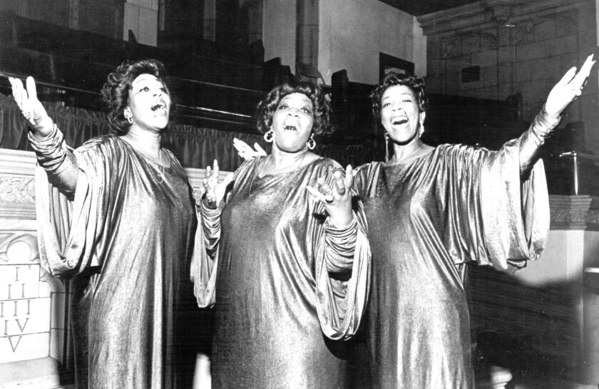The Barrett Sisters — from left, Rodessa Barrett Porter, Delois Barrett Campbell and Billie Barrett Greenbey — in George T. Nierenberg’s “Say Amen, Somebody.”