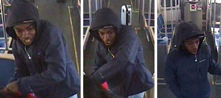 Surveillance image of a man police say tried to sexually assault a woman before robbing her April 1, 2021, on a Green Line train.