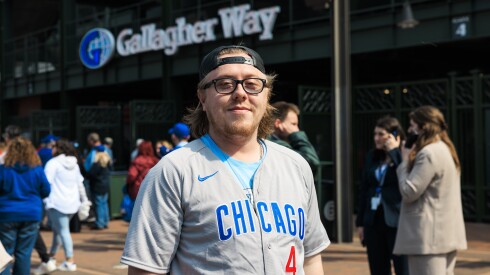 Logan Reilly outside Wrigley Field on the Chicago Cub’s opening day on Thursday.