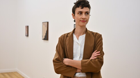 Slovakian artist Alexandra Barth poses for a portrait inside DOCUMENT during the opening reception of her exhibition, "The Awnings," for Chicago Exhibition Week.
